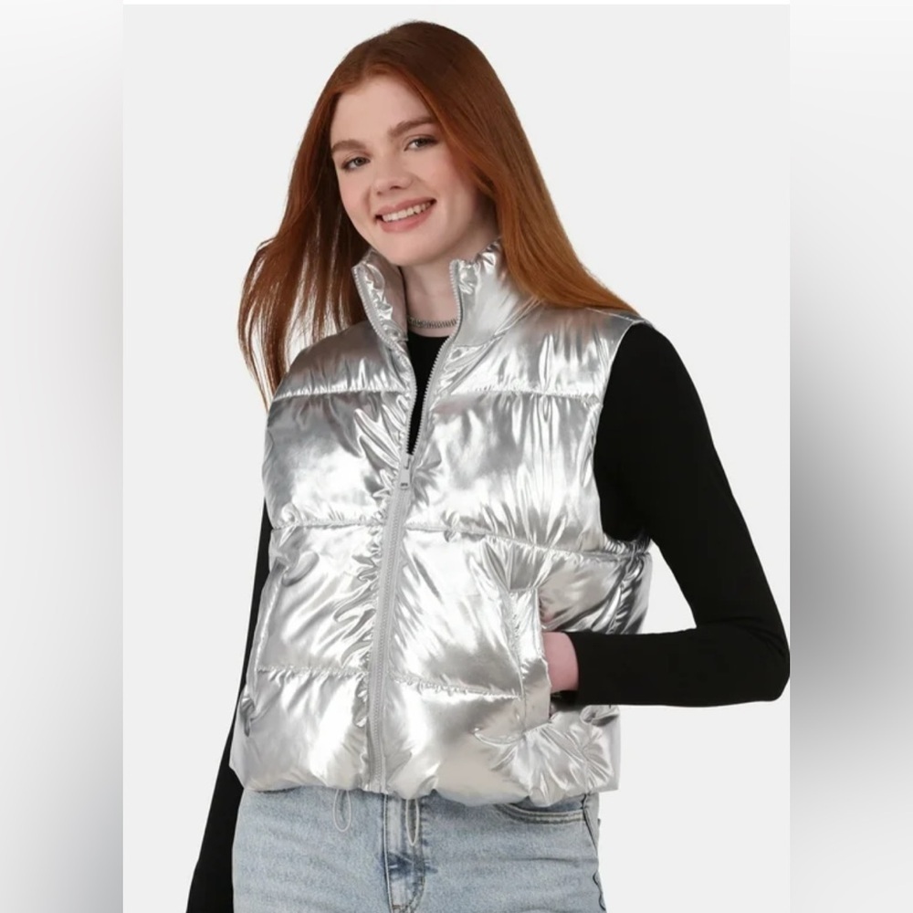 A New Day Shiny Silver Puffer Vest